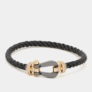 Fred Force 10 Diamond Ceramic 18k Rose Gold Black Cable Large Model Bracelet 16
