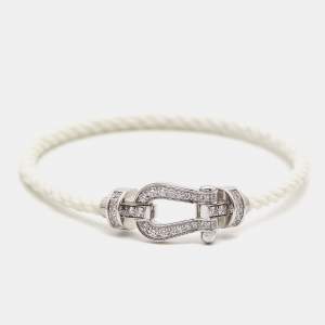 Fred Force 10 Diamond 18k White Gold Steel Cord Bracelet