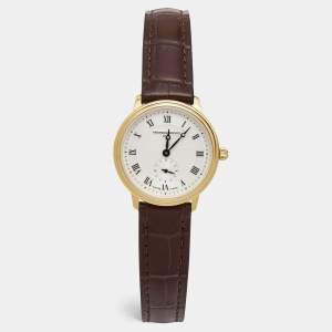 Frederique Constant Silver Gold Plated Stainless Steel Crococalf Slimline FC-235M1S5 Women's Wristwatch 28.6 mm 