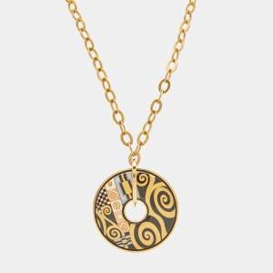 FreyWille Gustav Klimt Adele Bloch-Bauer Luna Piena Fire Enamel Gold Tone Pendant Necklace