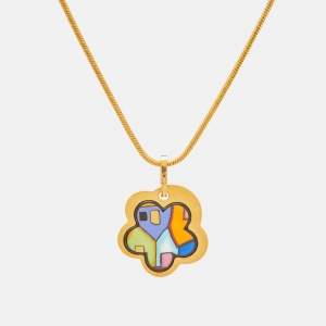 Frey Wille Flower Fire Enamel Gold Tone Pendant Necklace