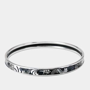 Frey Wille Black Enamel Silver Tone Ultra Bangle Bracelet