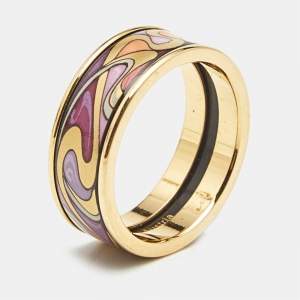 Pre Owned Frey Wille Fire Enamel Gold Tone Ring Size 57