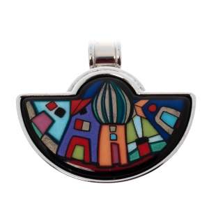 Pre Owned Frey Wille Hundertwasser Street River Fire Enamel Half Moon Pendant 
