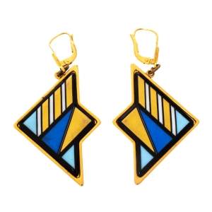 Pre Owned Frey Wille Multicolor Fire Enamel Gold Tone Dangle Earrings