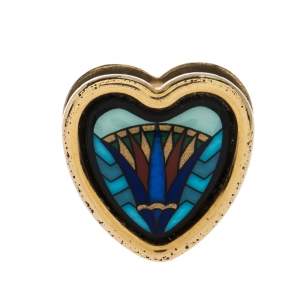 Pre Owned Frey Wille Vintage Blue Fire Enamel Gold Plated Heart Pendant