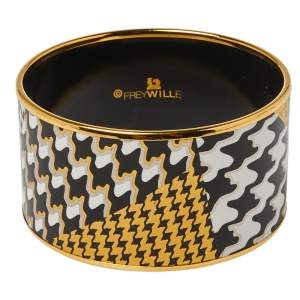 Frey Wille Pepita Rose Monochrome Fire Enamel Diva Bordered Bangle 