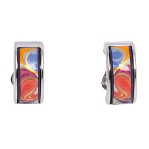 Pre Owned Frey Wille Floral Symphony Fire Enamel Palladium Plated Hoop Earrings