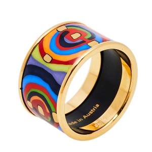 Pre Owned Frey Wille Hommage à Hundertwasser Spirit of Life Multicolor Fire Enamel Band Ring Size 53