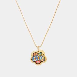 Pre Owned Frey Wille Hommage à Hundertwasser Fire Enamel Gold Plated Flower Pendant Necklace