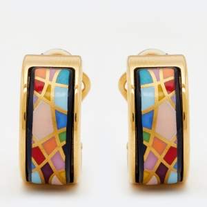 Frey Wille Multicolor Fire Enamel Gold Plated Hoop Earrings