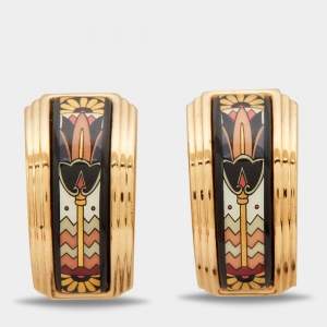 Frey Wille Vintage Fire Enamel Gold Tone Clip On Earrings