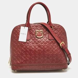 Furla Red Embossed Leather Fantastica Dome Satchel