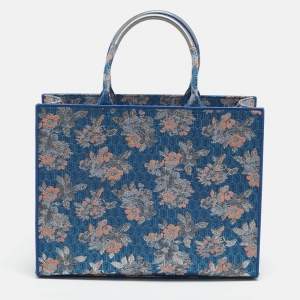 Furla Blue/Multicolor Jacquard Canvas Large Floral Opportunity Tote