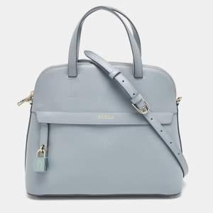 Furla Light Blue Leather Medium Piper Dome Satchel