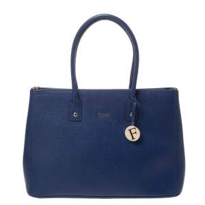 Pre Owned Furla Blue Leather Zip Tote