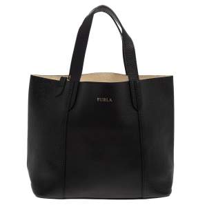 Pre Owned Furla Black Grained Leather Small Tote