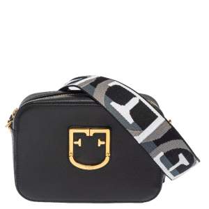 Pre Owned Furla Black Textured Leather Mini Brava Crossbody Bag