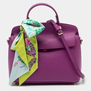 Pre Owned Furla Purple Leather My Piper Satchel