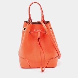 Pre Owned Furla Orange Leather Mini Stacy Bucket Bag