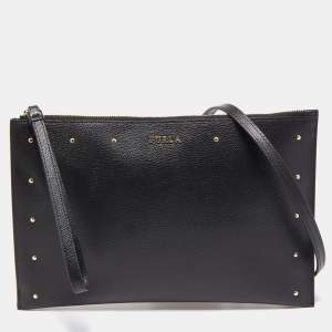 Furla Black Leather Janine Clutch Bag