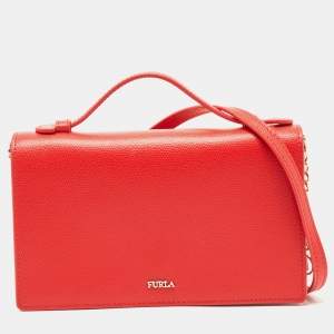 Furla Red Leather Incanto Flap Clutch Bag