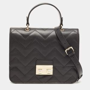 Pre Owned Furla Black Quilted Leather Bella Top Handle Bag