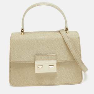 Furla Gold Glitter Tessuto Fabric Mini Bella Top Handle Bag