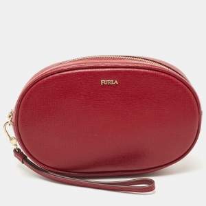 Furla Red Leather Electra L Cosmetic Pouch