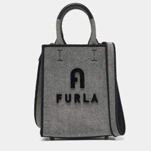 Furla Grey/Black Canvas Mini Opportunity Tote 