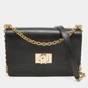 Furla Black Leather 1927 Flap Shoulder Bag