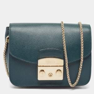 Furla Green Leather Mini Metropolis Chain Crossbody Bag