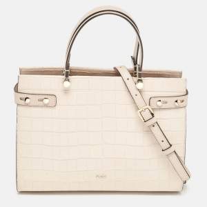 Furla Light Pink Croc Embossed Leather Lady M Tote