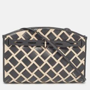 Furla Black/Beige Leather and Suede Woven Margherita Shoulder Bag