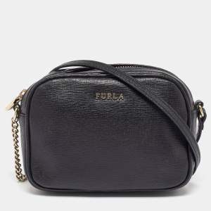 Furla Black Leather Camera Crossbody Bag