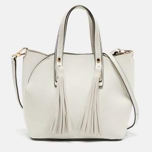 Furla White Leather Tassel Detailed Tote