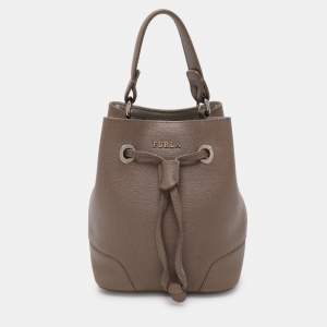Furla Grey Leather Mini Stacy Drawstring Bucket Bag