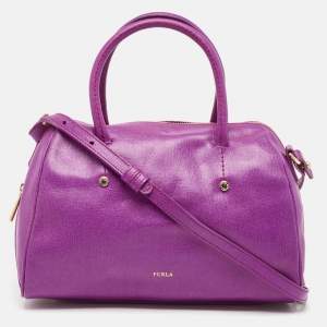 Furla Purple Leather Medium Alissa Boston Bag