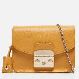 Furla Yellow Leather Mini Metropolis Chain Crossbody Bag
