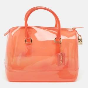 Furla Light Red Rubber Medium Candy Satchel