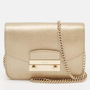 Furla Pale Gold Leather Mini Metropolis Crossbody Bag