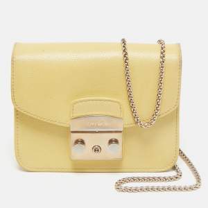 Furla Yellow Leather Mini Metropolis Chain Crossbody Bag