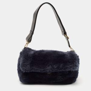 Furla Dark Blue Faux Fur Caos Shoulder Bag