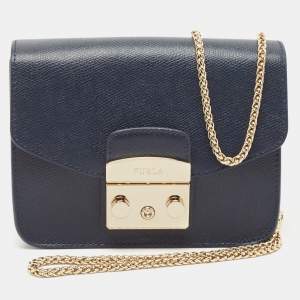 Furla Navy Blue Leather Mini Metropolis Crossbody Bag