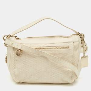 Furla Cream Snakeskin Embossed and Leather Zip Around Crossbody Bag