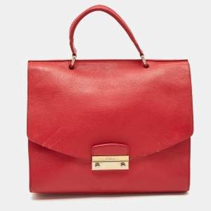 Furla Red Leather Large Julia Top Handle Bag