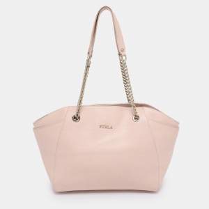 Pre Owned Furla Blush Pink Leather Julia Chain Tote