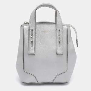 Pre Owned Furla Silver Leather Mini Perla Tote