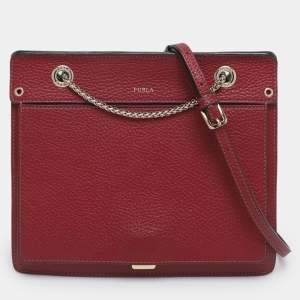 Pre Owned Furla Red Leather Chain Crossbody Bag