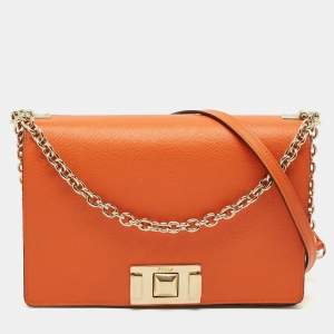 Pre Owned Furla Orange Leather Mimi Flap Crossbody Bag